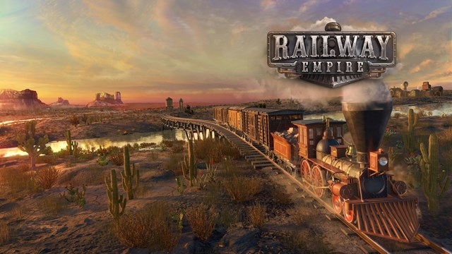 Titelbild des Spiels - Eine Dampflok fährt durch eine amerikanische Landschaft