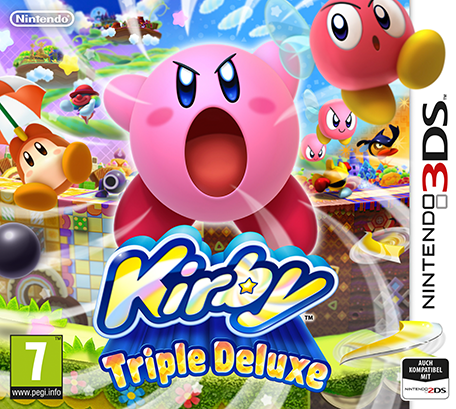 Cover von "Kirby: Triple Deluxe" mit einer runden, rosafarbenen Spielfigur