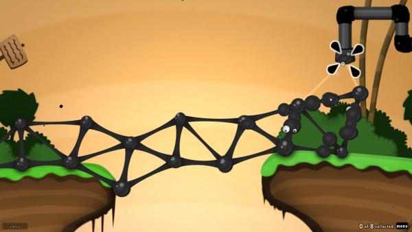 Screenshot: Eine Brücke zum Rohr wurde mit schwarzen Bällen gebaut.