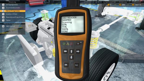 Screenshot: Ein Messgerät vor einem teilweise durchsichtig dargestellten Motorraum.