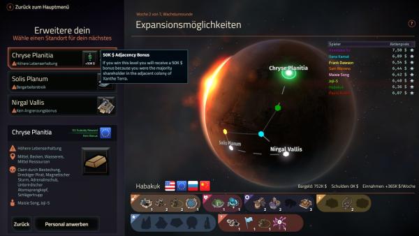Screenshot: Das Hauptmenü der Kampagne. Im Hintergrund befindet sich der Mars.