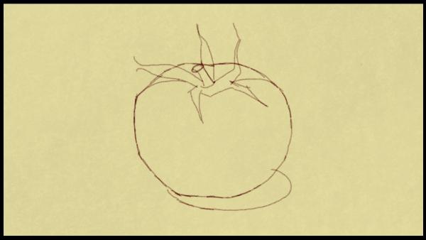 Der Anfang eines Bildes: Konturen eines Apfels.