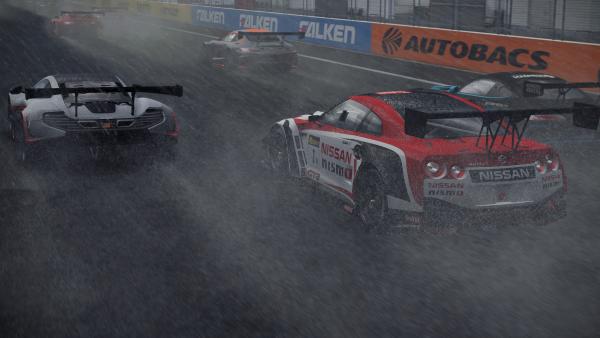 Screenshot: Autorennen bei stürmischem Regen