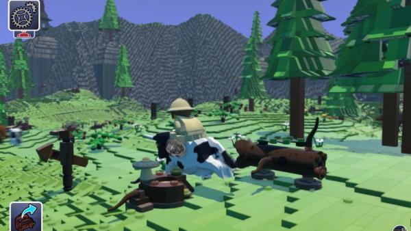 Screenshot: Ritt auf einer Kuh durch Legolandschaft
