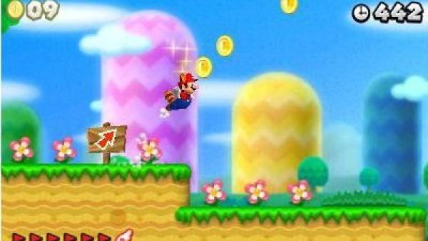Mario steigt am Ende eines Levels auf.