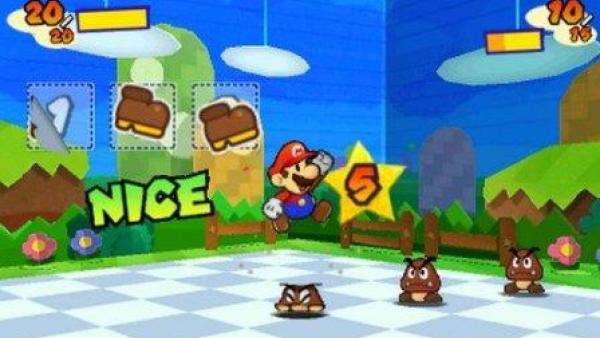 Mario hüpft durch die Spielwelt und sammelt Sticker ein.