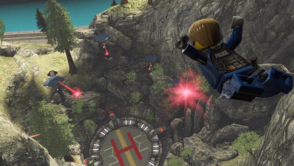Screenshot: Chase hüpft von einem Berg und rast Richtung einem Hubschrauberlandeplatz