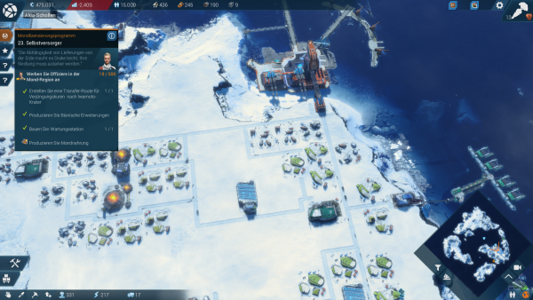 Screenshot: Erschließung der Arktis mit vielen Fabriken, die Wärme liefern.