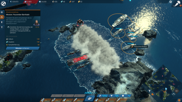 Screenshot: Kampf am offenen Meer mittels Kampfschiffen.