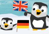 Cover: Zwei Pinguine mit jeweils einer Deutsch und einer Englisch Fahne