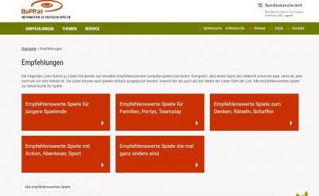 Screenshot der BuPP Website im Bereich: Empfehlungen